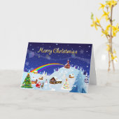 Vrolijk kerstfeest en regenboogkerstman kaart (Gele Bloem)