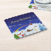 Vrolijk kerstfeest en regenboogkerstman kartonnen onderzetters (Gebogen)