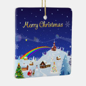 Vrolijk kerstfeest en regenboogkerstman keramisch ornament (Rechts)