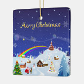 Vrolijk kerstfeest en regenboogkerstman keramisch ornament (Links)