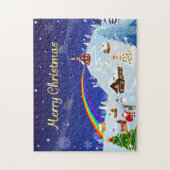 Vrolijk kerstfeest en regenboogkerstman legpuzzel (Verticaal)