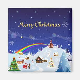 Vrolijk kerstfeest en regenboogkerstman magneet