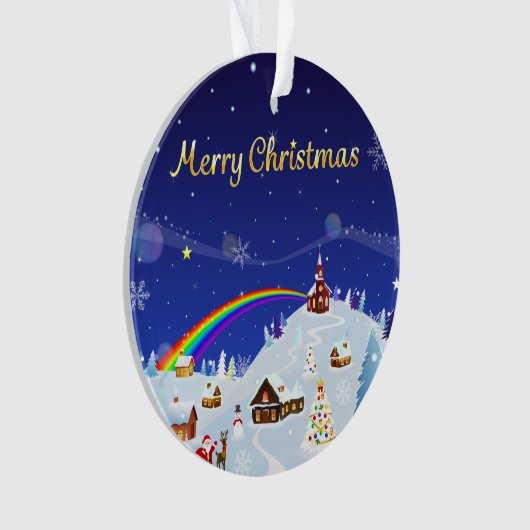 Vrolijk kerstfeest en regenboogkerstman ornament (voorkant)