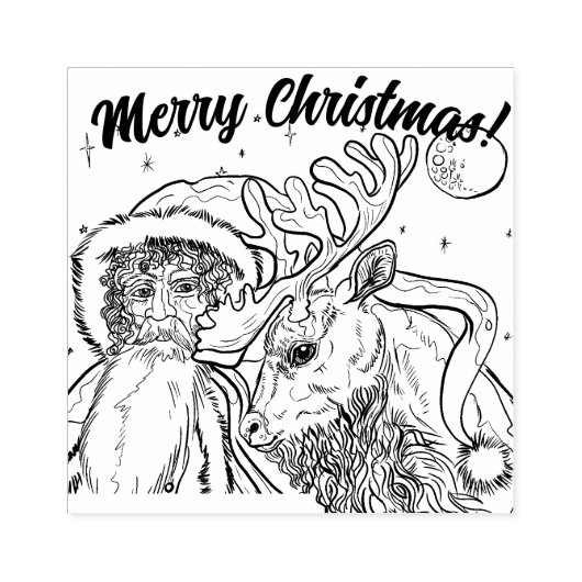 Vrolijk kerstfeest en rendier rubberstempel (Afrduk)