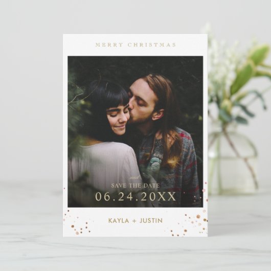 Vrolijk kerstfeest en sla de datum op kaart (Staand voorkant)