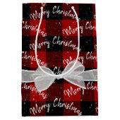 Vrolijk kerstfeest en snowflakes op speldenstang medium cadeauzakje (Voorkant)