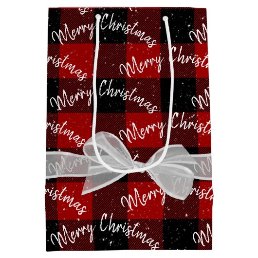 Vrolijk kerstfeest en snowflakes op speldenstang medium cadeauzakje (Achterkant)