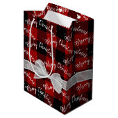 Vrolijk kerstfeest en snowflakes op speldenstang medium cadeauzakje (Achterkant Gekanteld)