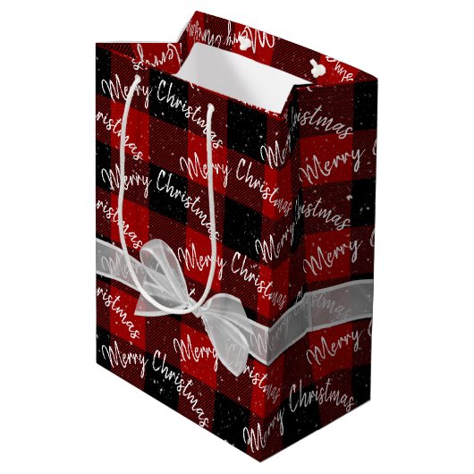 Vrolijk kerstfeest en snowflakes op speldenstang medium cadeauzakje (Achterkant Gekanteld)