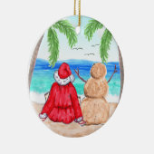 Vrolijk kerstfeest en Snowman op strand Keramisch Ornament (Rechts)
