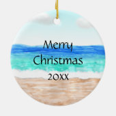 Vrolijk kerstfeest en Snowman op strand Keramisch Ornament (Achterkant)