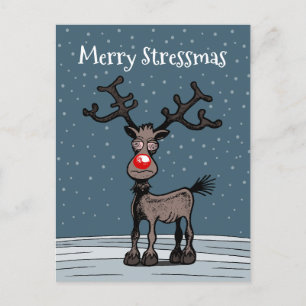 Vrolijk kerstfeest en stress met Rudolph Briefkaart