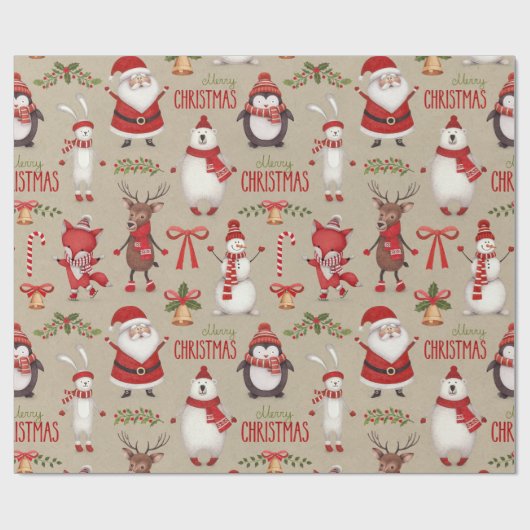 Vrolijk kerstfeest en vrienden cadeaupapier (Vlak)