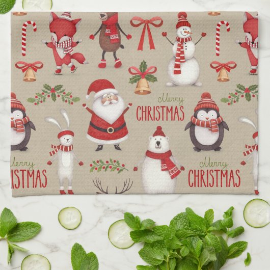 Vrolijk kerstfeest en vrienden theedoek (Gevouwen)