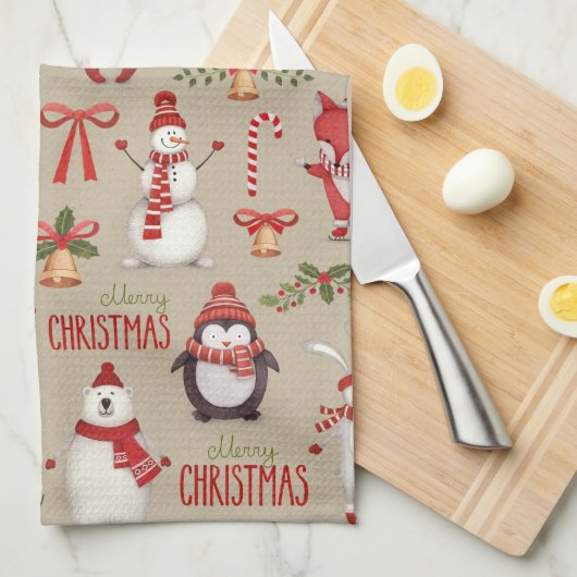 Vrolijk kerstfeest en vrienden theedoek (Quarter Fold)