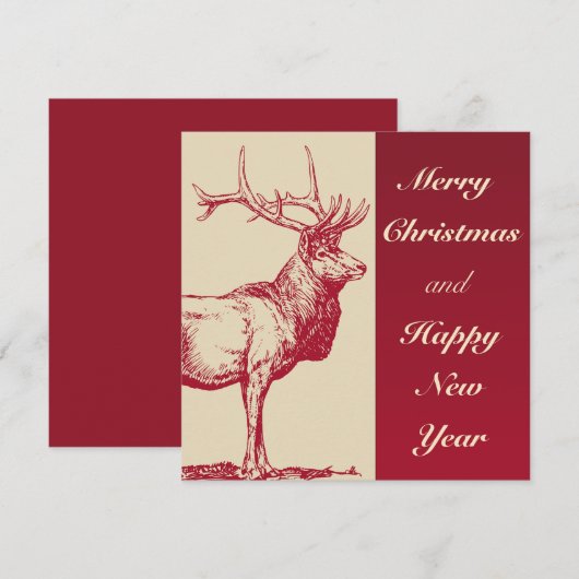Vrolijk kerstfeest en vrolijk nieuwjaar  hert bedankkaart (Voorkant / Achterkant)