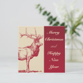 Vrolijk kerstfeest en vrolijk nieuwjaar hert bedankkaart (Staand voorkant)