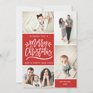 Vrolijk kerstfeest en vrolijk nieuwjaar multi-foto feestdagenkaart