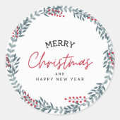 Vrolijk kerstfeest en vrolijk nieuwjaar ronde sticker (Voorkant)