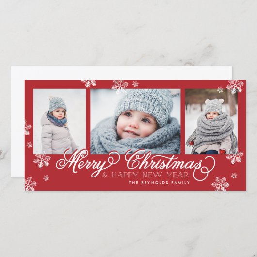 Vrolijk kerstfeest en vrolijk nieuwjaar snowflakes feestdagenkaart (Voorkant / Achterkant)