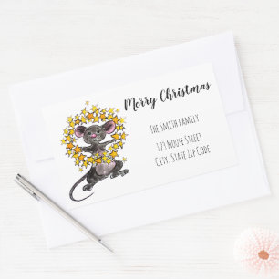 Vrolijk kerstfeest en vrolijk nieuwjaar Star-muis Rechthoekige Sticker