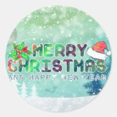 Vrolijk kerstfeest en vrolijk nieuwjaar ticker ronde sticker (Voorkant)