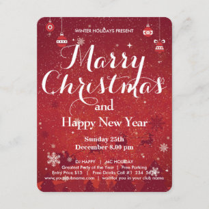 Vrolijk kerstfeest en vrolijk nieuwjaar uitnodigin kaart