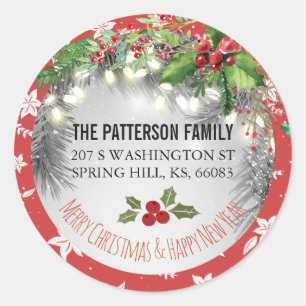 Vrolijk kerstfeest en vrolijk nieuwjaarsfeest ronde sticker