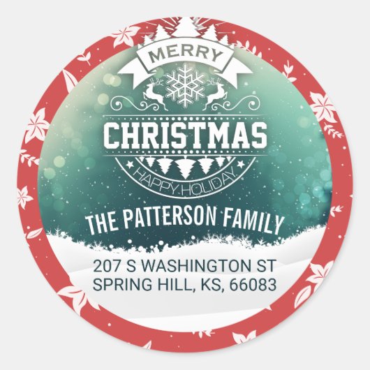 Vrolijk kerstfeest en vrolijk nieuwjaarsfeest ronde sticker (Voorkant)