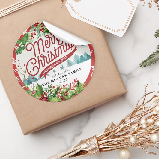 Vrolijk kerstfeest en vrolijke feestdagen ronde sticker