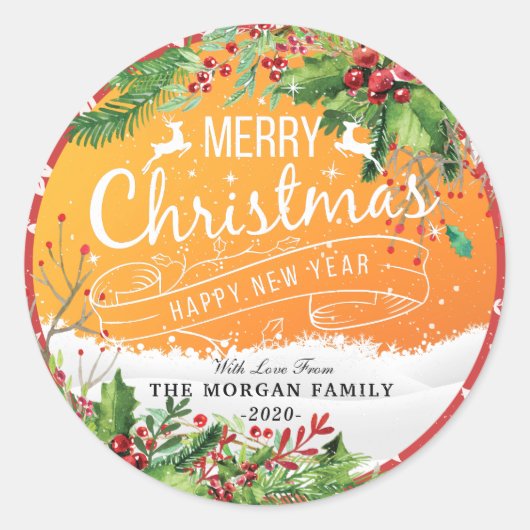 Vrolijk kerstfeest en vrolijke feestdagen ronde sticker (Voorkant)