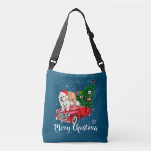 Vrolijk kerstfeest Engels Bulldog Santa Red Truck Crossbody Tas