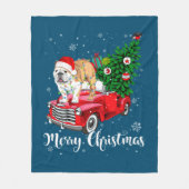 Vrolijk kerstfeest Engels Bulldog Santa Red Truck  Fleece Deken (Voorkant)