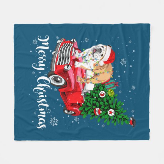 Vrolijk kerstfeest Engels Bulldog Santa Red Truck Fleece Deken (Voorkant (Horizontaal))