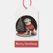 Vrolijk Kerstfeest Engelse Bulldog Kerstboom Cadeaulabel (Voorkant)