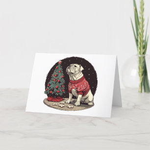 Vrolijk Kerstfeest Engelse Bulldog Kerstboom Feestdagen Kaart