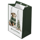 Vrolijk Kerstfeest Engelse Bulldog Kerstboom Medium Cadeauzakje (Voorkant Gekanteld)