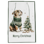 Vrolijk Kerstfeest Engelse Bulldog Kerstboom Medium Cadeauzakje (Voorkant)