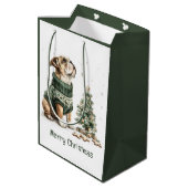 Vrolijk Kerstfeest Engelse Bulldog Kerstboom Medium Cadeauzakje (Achterkant Gekanteld)