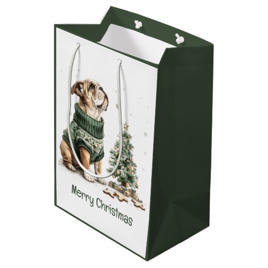 Vrolijk Kerstfeest Engelse Bulldog Kerstboom Medium Cadeauzakje (Achterkant Gekanteld)