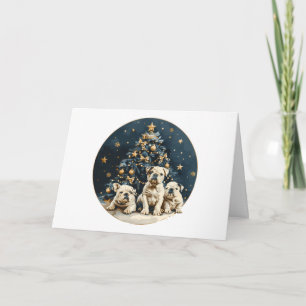 Vrolijk Kerstfeest Engelse Bulldog Puppies Feestdagen Kaart