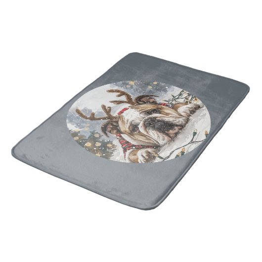 Vrolijk Kerstfeest Engelse Bulldog Rendier Badmat (Gekanteld)