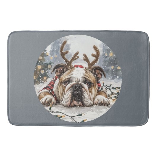 Vrolijk Kerstfeest Engelse Bulldog Rendier Badmat (Voorkant)