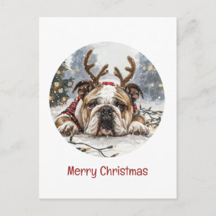 Vrolijk Kerstfeest Engelse Bulldog Rendier Briefkaart