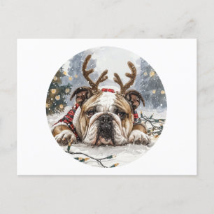 Vrolijk Kerstfeest Engelse Bulldog Rendier Briefkaart