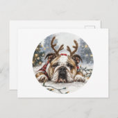 Vrolijk Kerstfeest Engelse Bulldog Rendier Briefkaart (Voorkant / Achterkant)