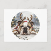 Vrolijk Kerstfeest Engelse Bulldog Rendier Briefkaart (Voorkant)