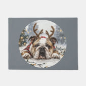Vrolijk Kerstfeest Engelse Bulldog Rendier Deurmat (Voorkant)