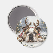 Vrolijk Kerstfeest Engelse Bulldog Rendier Magneet (Voorkant / Achterkant)
