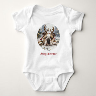 Vrolijk Kerstfeest Engelse Bulldog Rendier Romper
